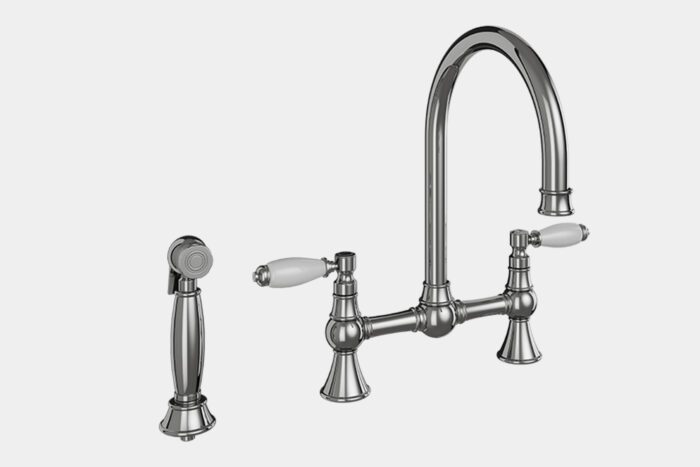 HS125SPR - Traditional taps BRIDGE MIXER & SEPARATE PULL OUT SPRAY WITH PORCELAIN LEVER