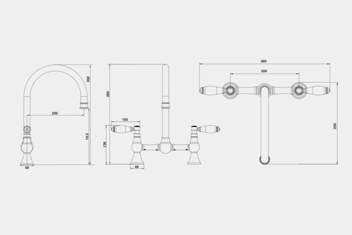 HS125SPR - Traditional taps BRIDGE MIXER & SEPARATE PULL OUT SPRAY WITH PORCELAIN LEVER - Image 6