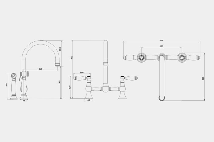 HS125SPR - Traditional taps BRIDGE MIXER & SEPARATE PULL OUT SPRAY WITH PORCELAIN LEVER - Image 5