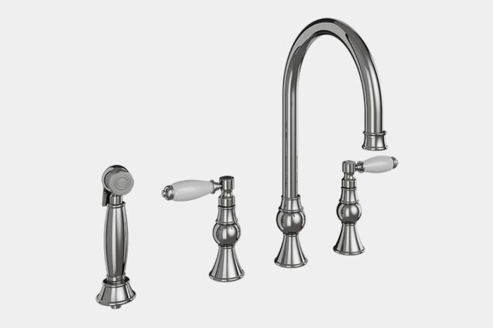 HS135SPR - Traditional taps 3 HOLE MIXER & SEPARATE PULL OUT SPRAY WITH PORCELAIN LEVER