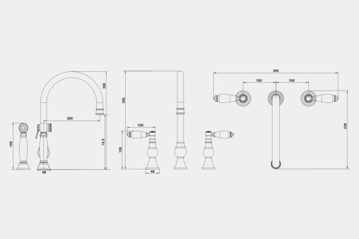 HS135SPR - Traditional taps 3 HOLE MIXER & SEPARATE PULL OUT SPRAY WITH PORCELAIN LEVER - Image 4