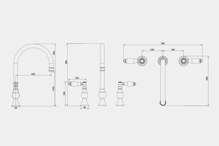 HS135SPR - Traditional taps 3 HOLE MIXER & SEPARATE PULL OUT SPRAY WITH PORCELAIN LEVER - Image 3